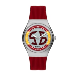 Fossil Big Tic World Flags Spain Multicolour Dial Red Silicone Strap Watch