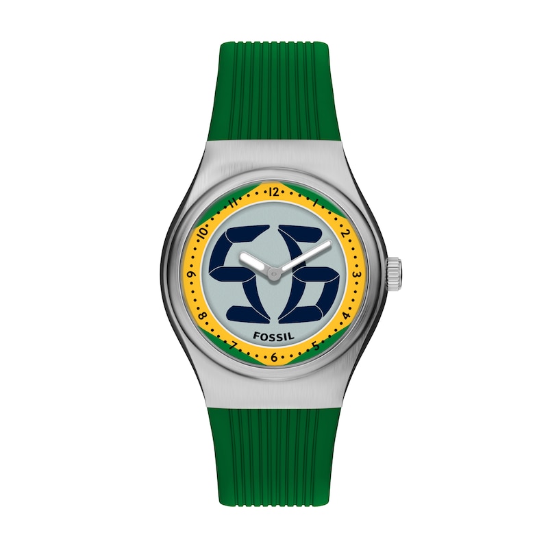 Main Image 1 of Fossil Big Tic World Flags Brazil Multicolour Dial Green Silicone Strap Watch