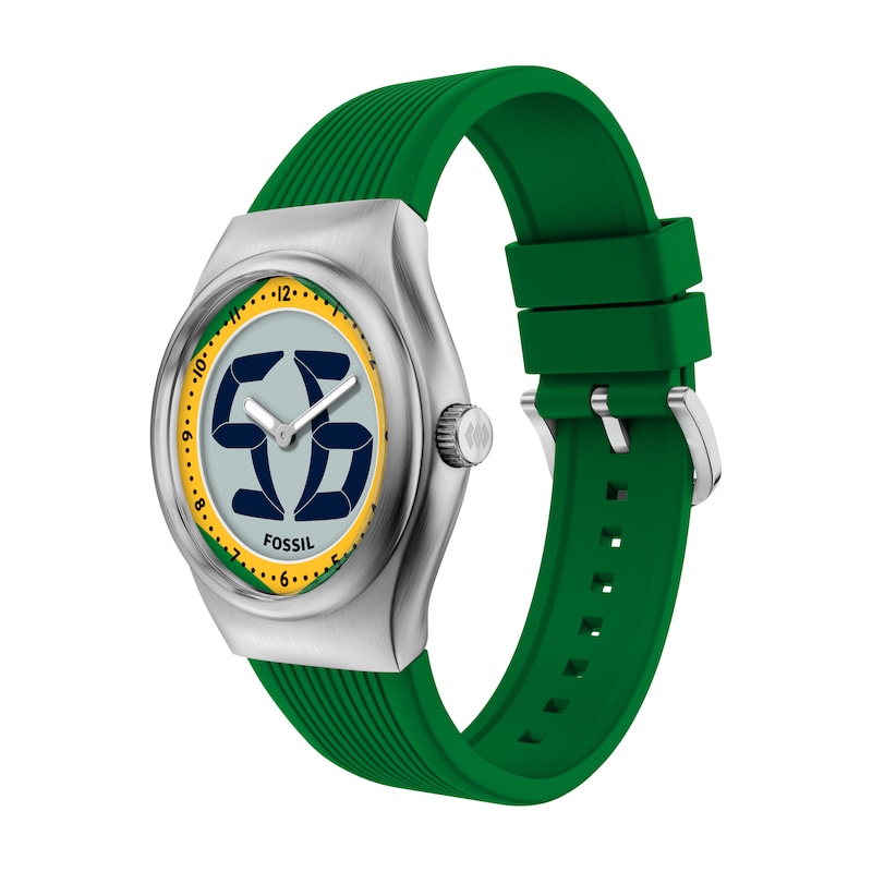 Main Image 2 of Fossil Big Tic World Flags Brazil Multicolour Dial Green Silicone Strap Watch