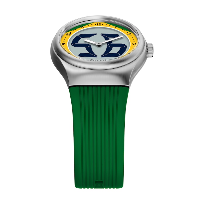 Main Image 4 of Fossil Big Tic World Flags Brazil Multicolour Dial Green Silicone Strap Watch