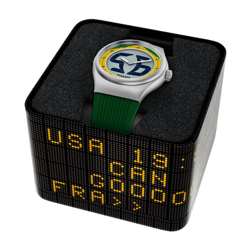 Main Image 7 of Fossil Big Tic World Flags Brazil Multicolour Dial Green Silicone Strap Watch