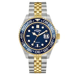 Rotary Apex 100 Men's Blue Dial Two Tone Stainless Steel Bracelet Watch