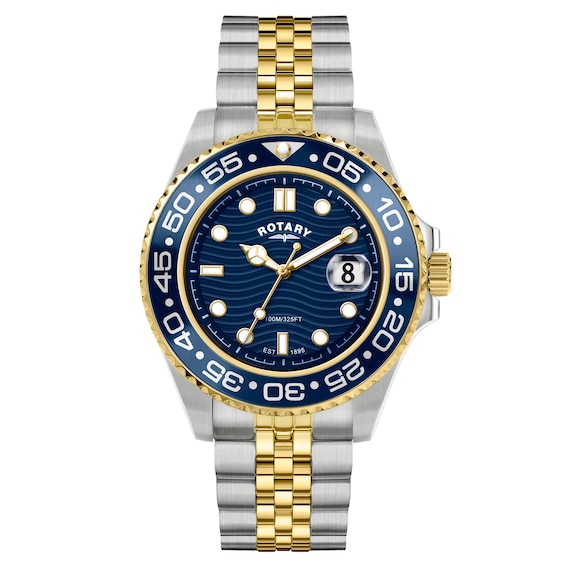 Rotary Apex 100 Men's Blue Dial Two Tone Stainless Steel Bracelet Watch