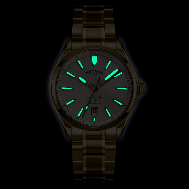 Main Image 4 of Rotary Seamatic Men's White Dial & Gold Tone Stainless Steel Bracelet Watch