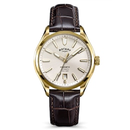 Rotary Seamatic Men's White Dial Dark Brown Croc Leather Strap Watch