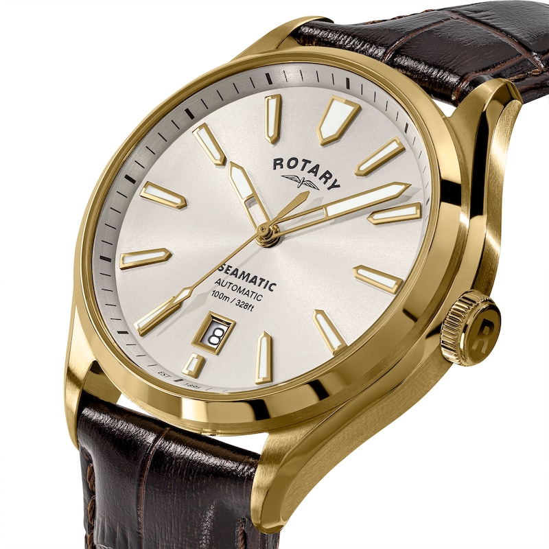 Main Image 2 of Rotary Seamatic Men's White Dial Dark Brown Croc Leather Strap Watch