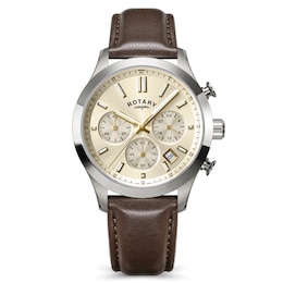 Rotary Heritage Men's Chronograph Champagne Dial Brown Leather Strap Watch