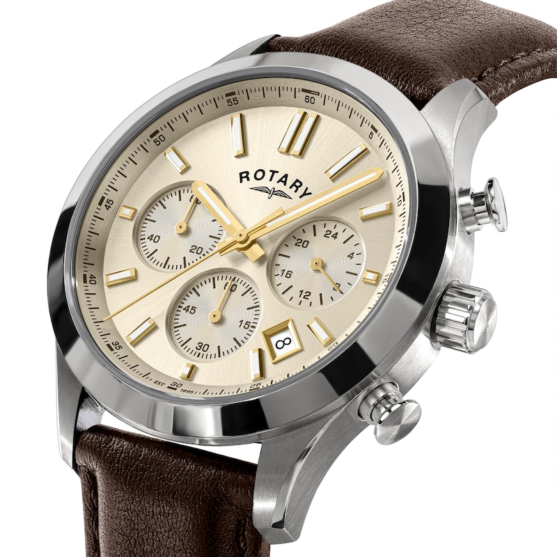 Main Image 2 of Rotary Heritage Men's Chronograph Champagne Dial Brown Leather Strap Watch