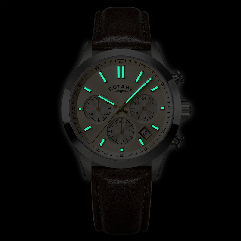 Main Image 5 of Rotary Heritage Men's Chronograph Champagne Dial Brown Leather Strap Watch