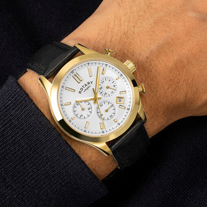 Main Image 4 of Rotary Heritage Men's Chronograph White Dial Brown Leather Strap Watch