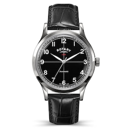 Rotary Men's 1895 Automatic Black Dial & Black Leather Strap Watch
