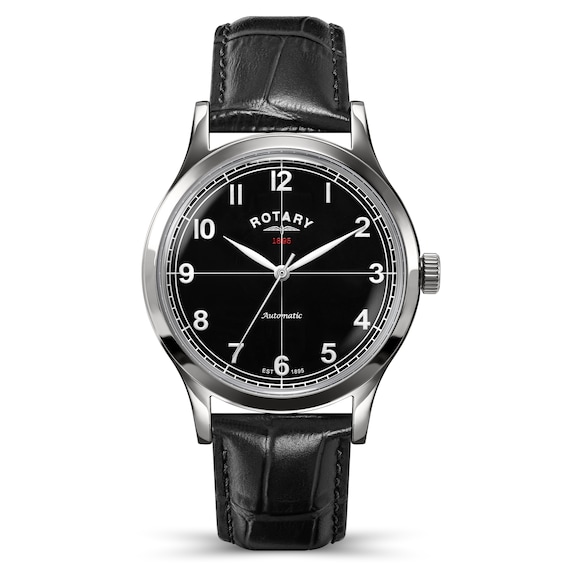 Rotary Men's 1895 Automatic Black Dial & Black Leather Strap Watch