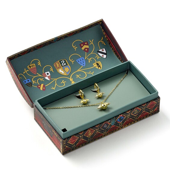 Harry Potter Quidditch Gift Box with Golden Snitch Necklace & Earrings