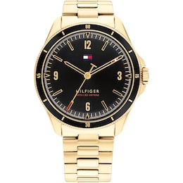 Tommy Hilfiger Men's Black Dial Yellow Gold Tone Watch
