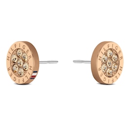 Tommy Hilfiger Rose Gold Tone Crystal Disc Stud Earrings