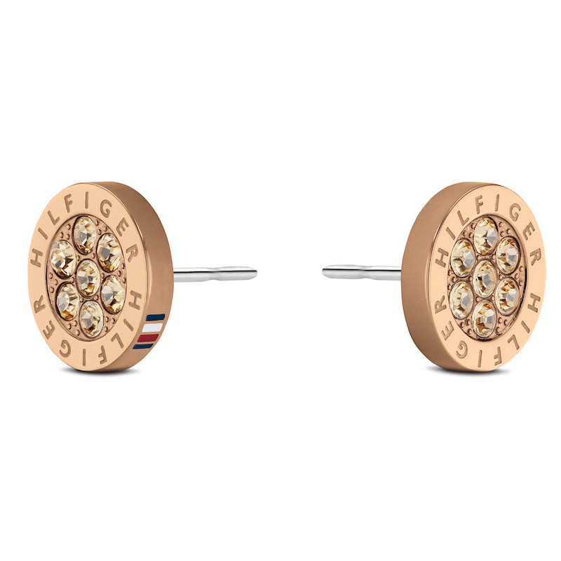 Main Image 1 of Tommy Hilfiger Rose Gold Tone Crystal Disc Stud Earrings