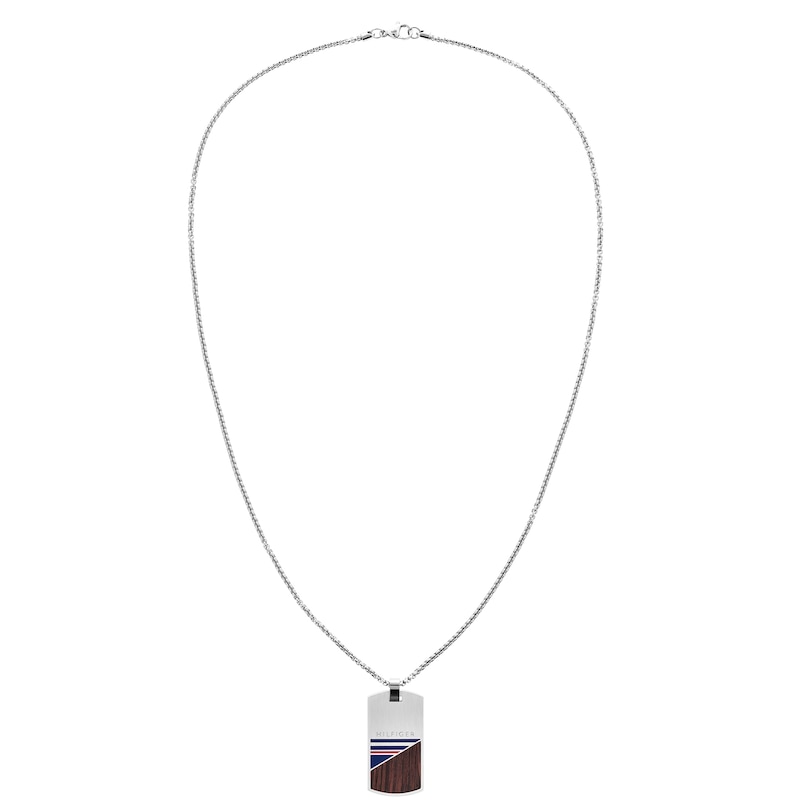 Tommy Hilfiger Men's Stainless Steel & Wood Dog Tag Pendant