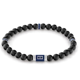 Tommy Hilfiger Men's Black Wooden Beaded Bracelet
