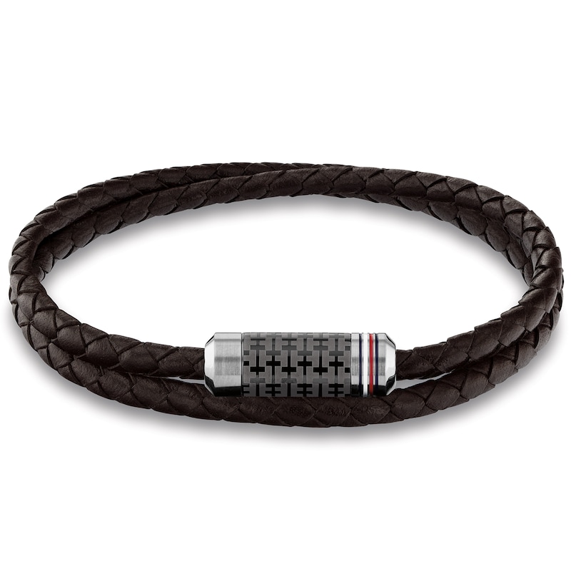 Tommy Hilfiger Men's Brown Leather & Steel Wrap Bracelet