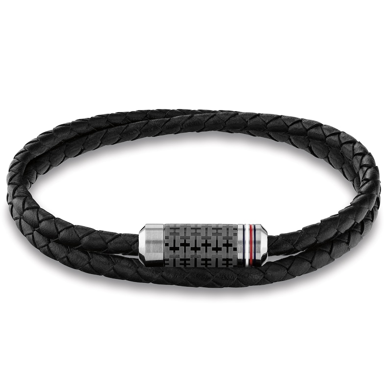Main Image 1 of Tommy Hilfiger Men's Black Leather & Steel Wrap Bracelet