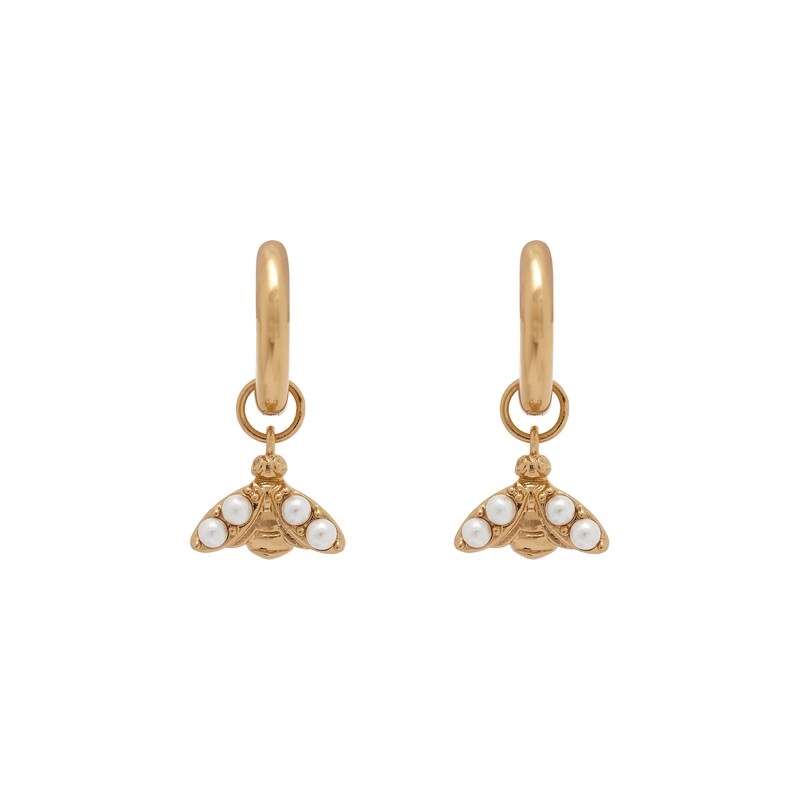Main Image 1 of Olivia Burton Pearl Bee Gold Tone Huggie Hoop Earrings