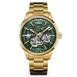 Rotary Greenwich Men's Skeleton Green Dial Automatic Stainless Steel Bracelet Watch