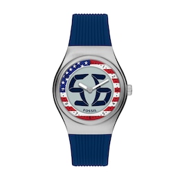 Fossil Big Tic World Flags USA Multicolour Dial Blue Silicone Strap Watch