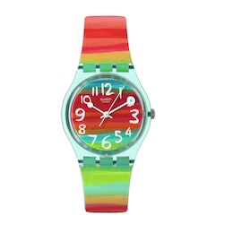 Swatch Colour The Sky Rainbow Stripe Plastic Strap Watch