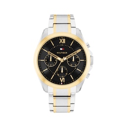 Tommy Hilfiger Men's Black Dial Two Tone Stainless Steel Bracelet Watch