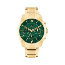 Tommy Hilfiger Men's Green Dial Gold Tone Stainless Steel Bracelet Watch