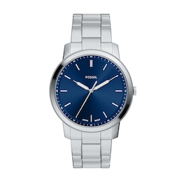 Fossil Minimalist Men's Blue Dial Stainless Steel Bracelet Watch