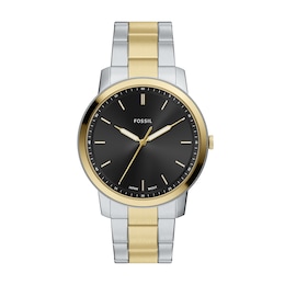 Fossil Minimalist Men's Black Dial Two Tone Stainless Steel Bracelet Watch