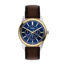 Fossil Pearson Men's Blue Dial Brown Leather Strap Watch