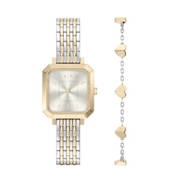 Armani Exchange Women's Silver Dial Two Tone Stainless Steel Bracelet Watch