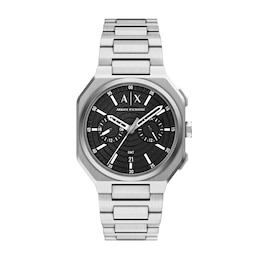 Armani Exchange Men's Dual Time Black Dial Silver Tone Stainless Steel Bracelet Watch