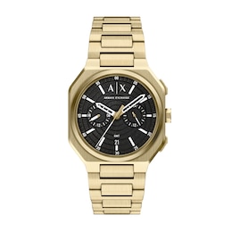 Armani Exchange Men's Dual Time Black Dial Gold Tone Stainless Steel Bracelet Watch