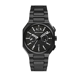 Armani Exchange Men's Dual Time Black Dial Black Stainless Steel Bracelet Watch