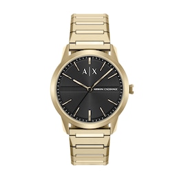Armani Exchange Minimalist Men's Three-Hand Black Dial Gold Tone Stainless Steel Bracelet Watch