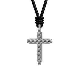 Fossil Men's Machine Black Leather Cross Pendant Necklace