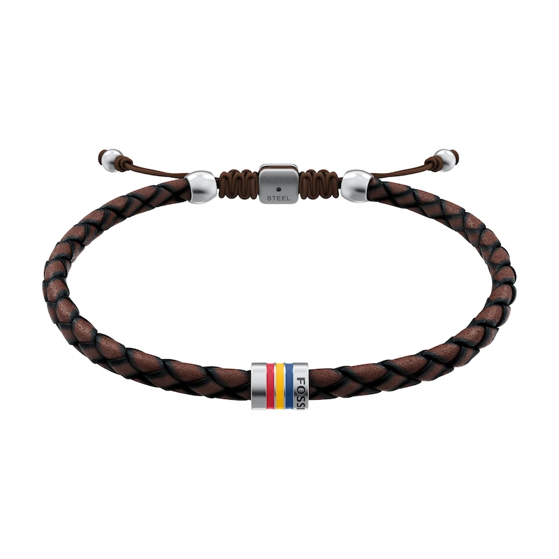 Main Image 1 of Fossil Men's Everett Enamel Brown Leather Station Bracelet