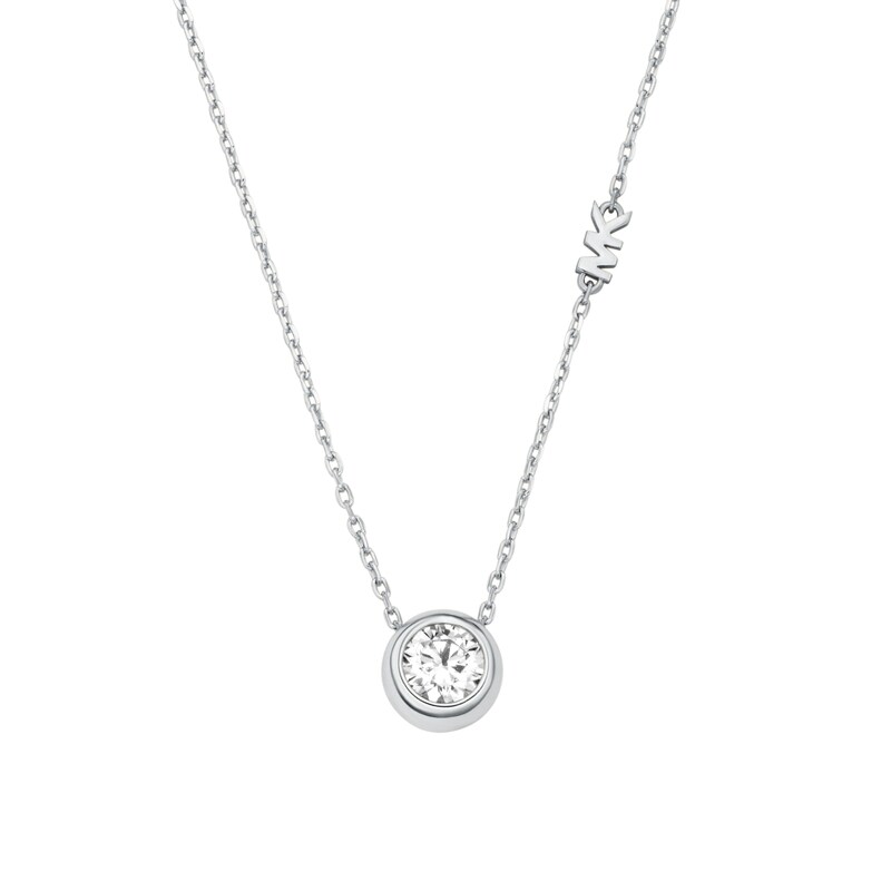 Main Image 1 of Michael Kors Women's Silver Tone Solitaire Stone Pendant Necklace