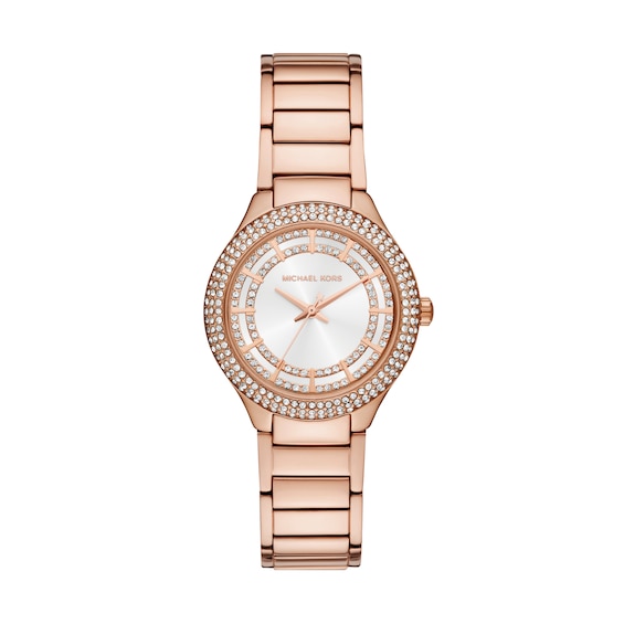 Michael Kors Women's Sylvia Pavé Set White Dial & Rose Tone Stainless Steel Bracelet Watch