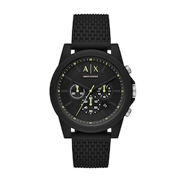 Armani Exchange Men's Outer Banks Chronograph Matte Black Dial & Black Silicone Strap Watch