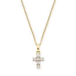 Angel Whisperer Sterling Silver Gold IP Cubic Zirconia Hope Cross Pendant Necklace