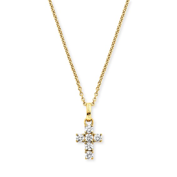 Angel Whisperer Sterling Silver Gold IP Cubic Zirconia Hope Cross Pendant Necklace