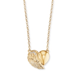 Angel Whisperer Sterling Silver Gold IP Stone Set Heart Wing Pendant Necklace