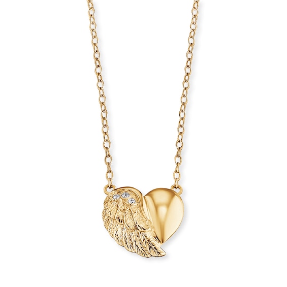 Angel Whisperer Sterling Silver Gold IP Stone Set Heart Wing Pendant Necklace