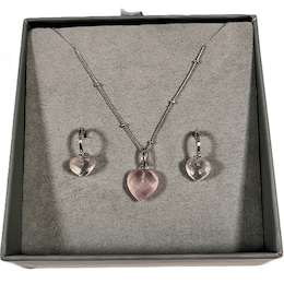 Angel Whisperer Sterling Silver & Rose Quartz Heart Earrings & Pendant Necklace Box Set