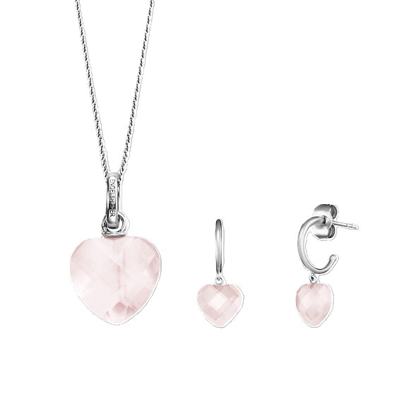 Angel Whisperer Sterling Silver & Rose Quartz Heart Earrings & Pendant Necklace Box Set