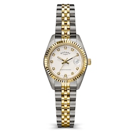 Rotary Women's Cocktail Stone Set Dial Two Tone Stainless Steel Bracelet Watch